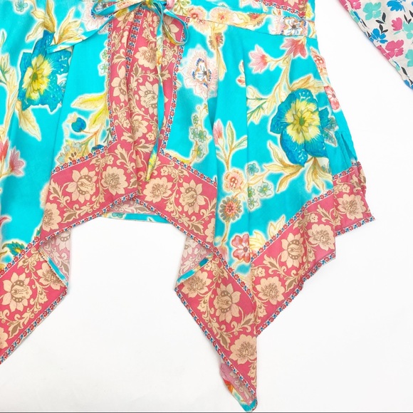 Anthropologie X Tolani Collection Patchwork Floral Boho Top Handkerchief Hem - Picture 9 of 12